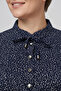 Women's Navy Blue Large Size Geometric Flare Patterned Judge Collar Lace-Up Buttoned Hijab Tunic - 2