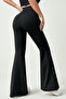 Women's High Waist Gathering Spanish Leg Black Leggings - 3