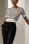 White Crew Neck Striped Women's T-Shirt Sh371 - 4