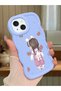 iPhone 14 Plus Compatible Shockproof Simple Blue Silicone Phone Case Girl Pattern