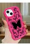 iPhone 15 Compatible Shockproof Simple Red Silicone Phone Case Butterfly Pattern
