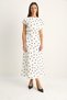 Women's Ecru Black Boat Neck Drape Detailed Polka Dot Midi Dress 8708 60286184 - 2