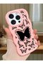 iPhone 14 Pro Compatible Shockproof Simple Pink Silicone Phone Case Butterfly Pattern