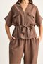 Women's Cocoa Adjustable Waist Detailed Short Sleeve Vest Elastic Waist Trouser Suit 7572 60286192 - 6