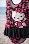 Girl's Bow Detailed Character Printed Black 3-7 Years Old Girl's Sea Beach Pool Swimsuit - 5