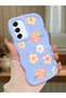 Samsung Galaxy S21 Fe Compatible Shockproof Simple Blue Silicone Phone Case Cover Flower Pattern