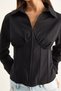 Women's Black Corset Detailed Back Tie Zipper Shirt 4242 60286193 - 6