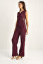 Plum Double-Breasted Collar Draped Accessory Detail Blouse Elastic Waist Pants Wrinkled Suit 2334 60286191 - 3