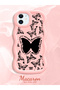 iPhone 12 Compatible Shockproof Simple Pink Silicone Phone Case Butterfly Pattern - 2