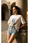 White Landscape Printed Oversize White Women's T-Shirt
