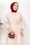 Lace-Up High Collar Long Tunic Set Beige - 2