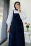 Long Denim Jeans Salopet Gilet Dress - Dark Blue - 4