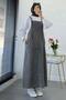 Long Denim Jeans Salopet Gilet Dress - Gray