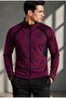 Men's Double Face Fabric Zippered Stand Collar Cherry Black Tracksuit Set - 7942 - 3