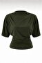 Women's Dark Khaki Fitted Bat Sleeve Stretchy Knitted Blouse 0067