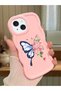 Shockproof Simple Pink Silicone Phone Case Butterfly Pattern Compatible with iPhone 14 - 2