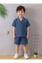 Boy's Indigo Blue 100% Cotton Muslin Fabric Collar Detailed T-Shirt-Shorts (Holiday, Special Occasion Bottom-Top Set) - 3