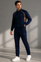 Men's Double Face Fabric Zippered Stand Collar Navy Blue Brown Tracksuit Set - 7942 - 2