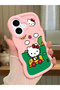 Simple Pink Silicone Phone Case Compatible with iPhone 17, Shockproof, Hello Kitty Pattern - 2
