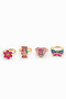 4 Pieces Adjustable Gold Color Flower Rose Rainbow Butterfly Heart Candy Figured Children's Adjustable Ring Set - 2