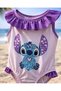 Lilac Ruffled Girls' Swimsuit – Stitch Character Printed Swimsuit 3-7 Years Old Girls' Sea Beach Swimsuit - 4