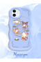 Simple Blue Silicone Phone Case Kitty Pattern Compatible with iPhone 12 Shockproof