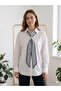 Women's Oversized White Shirt with Scarf Long Sleeves