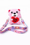 Pink Girl's Silicone Mini Crossbody Bag with Teddy Bear Figure, Hug Me Printed Colorful Strap Shoulder Bag