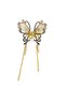 Gold Color Figured Hair Clip with Pearl and Stone Detail - 3