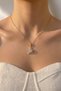 Zircon Stone Star Stargirl Heart Detailed Steel Necklace Gold Color - 3