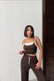 Women's Brown Crop Athlete High Waist Elastic Waist Wide Leg Pants Bottom Top Summer Tracksuit Ta - 6