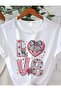 Love Printed White Cotton T-Shirt Oversize Crew Neck