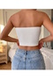 Women's White Color Ottoman Fabric Front Embroidery Detailed Strapless Blouse Crop Lycra Bustier Blouse - 4