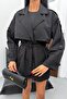 Women's Seasonal Linen Trench Coat - Buttoned Belted Double-Breasted Collar Short Trench Coat - 3