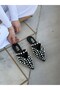 Black Leather (Maria) Women's Slippers with Silver Drops - 2