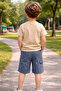 Boy's Denim Shorts Set Single Jersey Combed Cotton T-Shirt Summer Two-Piece Set White Beige Khaki I 4-12 Years Old I Boy's Set - 2
