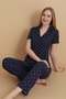 Mrn 1709 Floral Pointel Thin Fabric Buttoned Short Sleeve Women's Pajama Set - 4