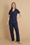 Mrn 1709 Floral Pointel Thin Fabric Buttoned Short Sleeve Women's Pajama Set