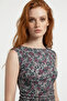 Women's Patterned Side Gathered Sleeveless Textured Top with Round Neck - 2