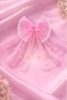 Luxury Design Stone-Studded Butterfly Fancy Pearl Tulle Bow Pendant Ribbon Metal Clip Children's Hair Clip Pink - 3