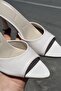 Women's Slow Pointed Toe Thin Heel Slippers Beige Patent Leather - 4