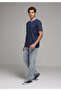 Regular Fit Round Neck Plain Men's Navy Blue Short Sleeve T-Shirt - 3
