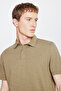 Men's Khaki 100% Cotton Comfort Fit Relaxed Cut Polo Collar T-Shirt - 4