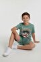 Green Character Printed Crew Neck T-Shirt and Boy's Shorts Set 23841 - 3