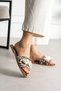 Shella Women's Shell and Pearl Detailed Leopard Straw Textured Flat Sole Open Toe Slippers - 3