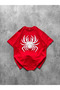 Spider Print T-Shirt Short Sleeve Crew Neck T-Shirt - Red - 4