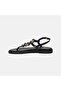 Women's Black Leather Flip-Flop Sandals with Bead Accessories - 3