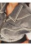 Women's Designer Denim Jacket with Stone and Chain Embellishments, Gray Anthracite Cropped Fit Jeans Coat