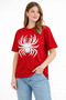 Spider Print T-Shirt Short Sleeve Crew Neck T-Shirt - Red - 3