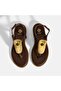 Women's Brown Large Gold Buckle Leather Flip-Flop Sandals - 6